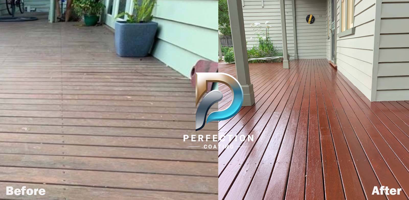 A stylish outdoor timber deck, beautifully painted to complement the surrounding landscape.