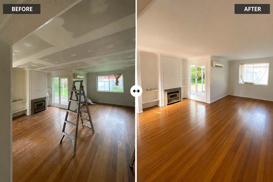Before and after interior house painting project completed in Bulleen VIC 3105 by Perfection Coating