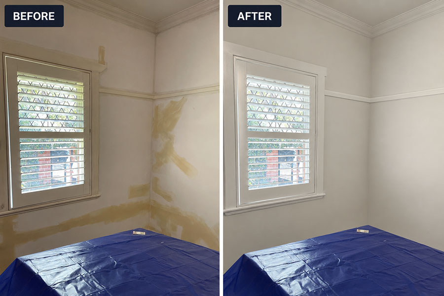 Before and after interior painting project completed in Doncaster East by Perfection Coating