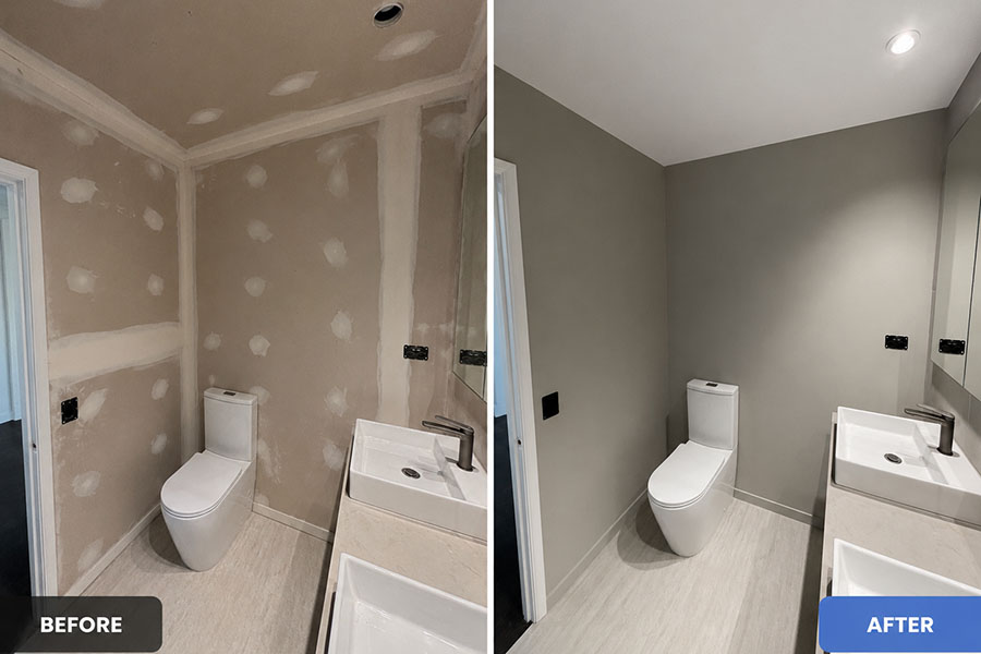 Before and after bathroom painting project completed in Eaglemont VIC 3084 by Perfection Coating