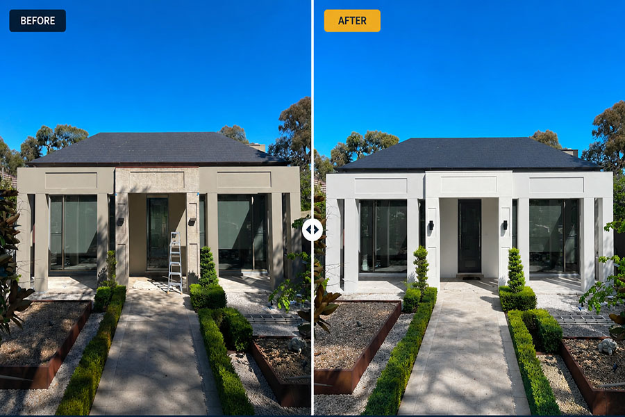Forest Hill exterior before and after house repaint by Perfection Coating