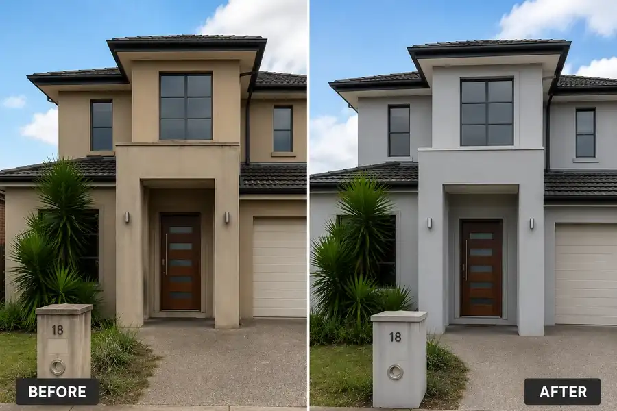 Glen Waverley exterior repaint before and after by Perfection Coating