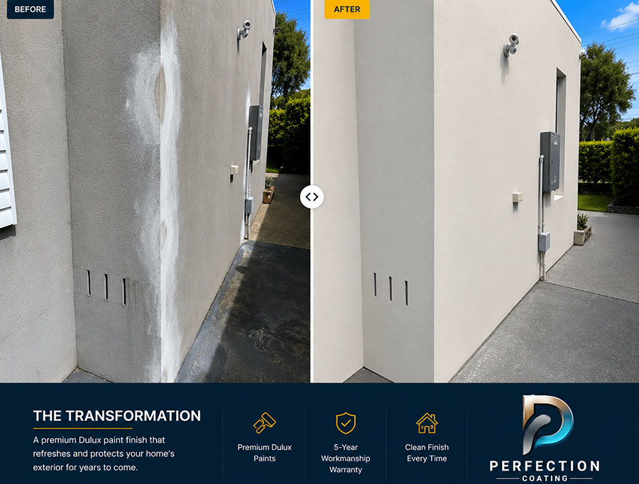 Mitcham render wall before and after repaint by Perfection Coating