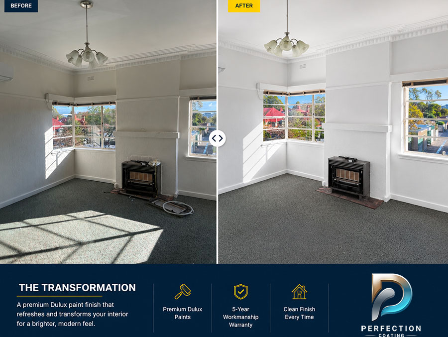 Nunawading interior before and after repaint by Perfection Coating