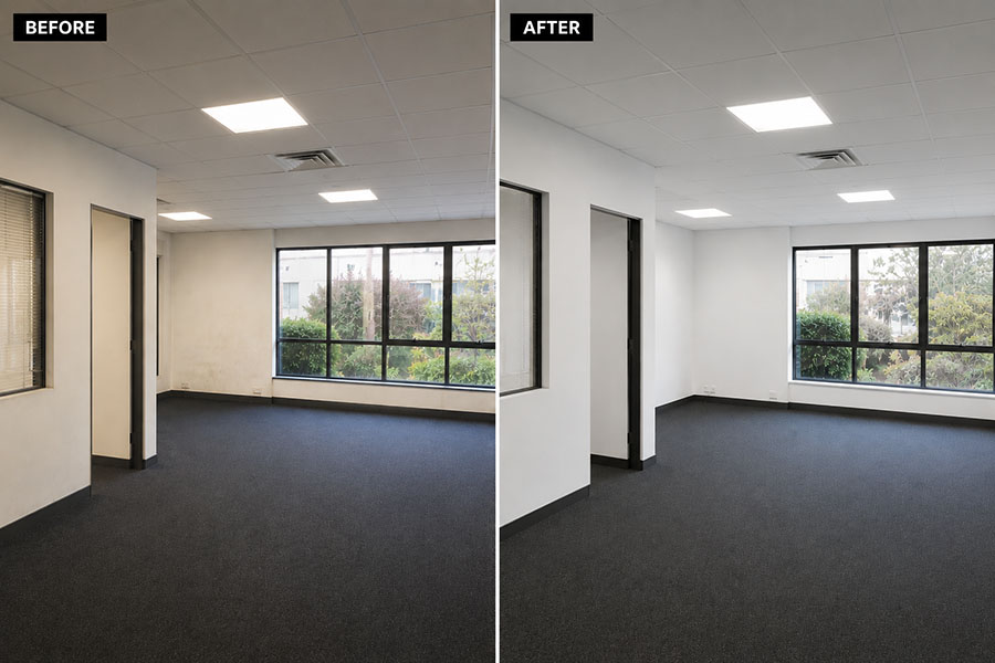Office painting Melbourne before and after commercial workspace wall repaint