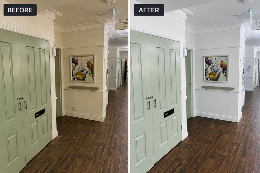 Before and after aged care interior painting project completed in Templestowe VIC by Perfection Coating